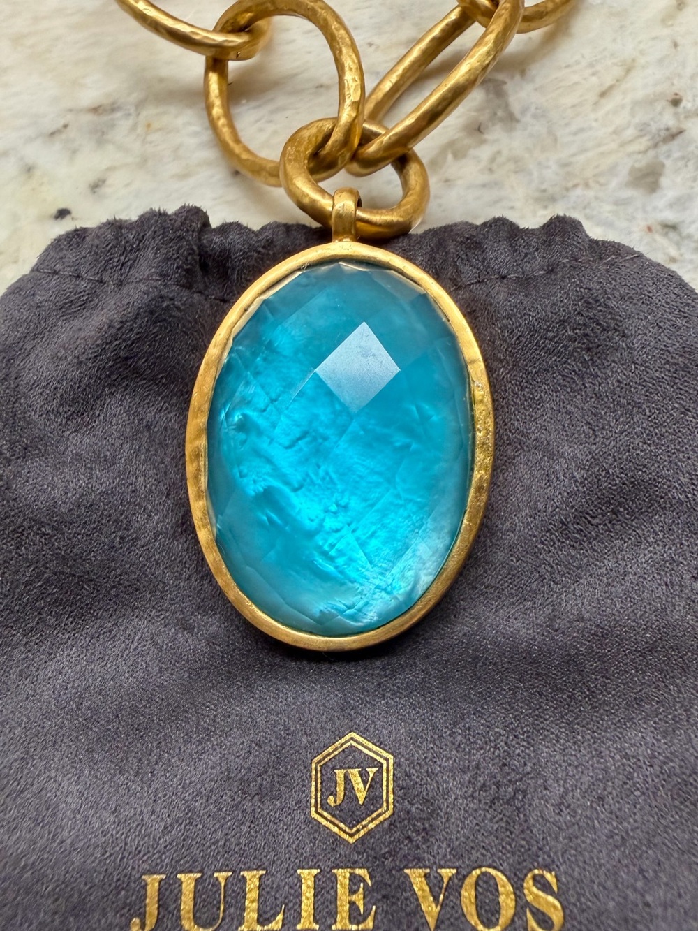 Julie Vos Fleur-de-Lis Statement Necklace in Iridescent Blue